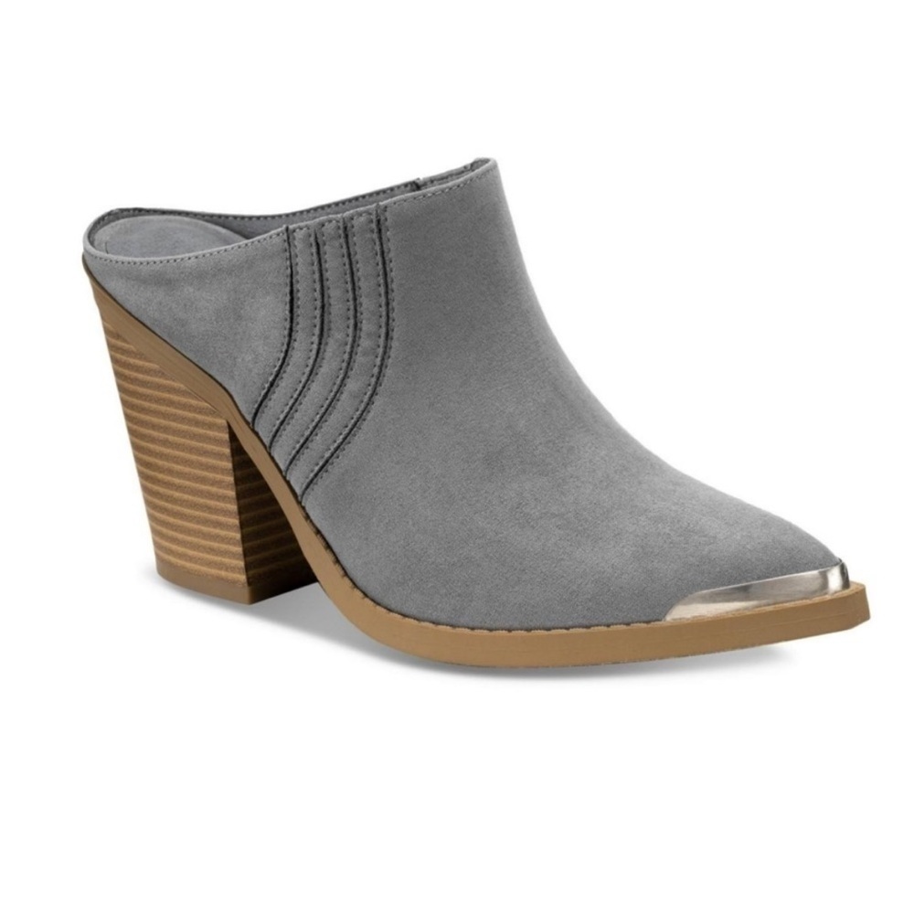 Sun+Stone Womens Deyzaa grey Metallic Pointed Toe Slip-On heels Mules Shoes 8.5